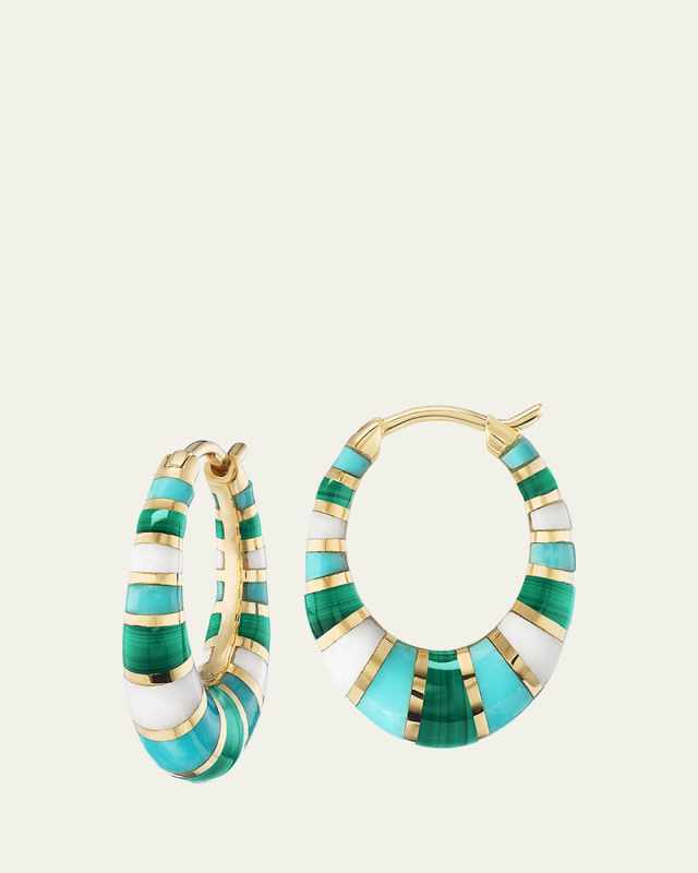 Mini Inlay Hoop Earrings in 18K Yellow Gold